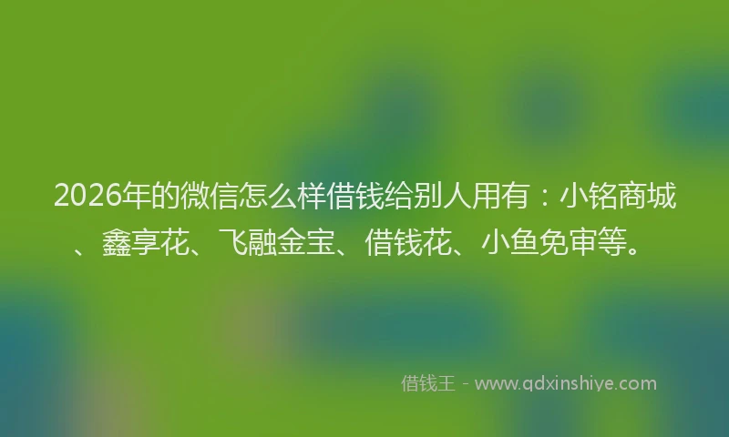 2026年的微信怎么样借钱给别人用有：小铭商城、鑫享花、飞融金宝、借钱花、小鱼免审等。