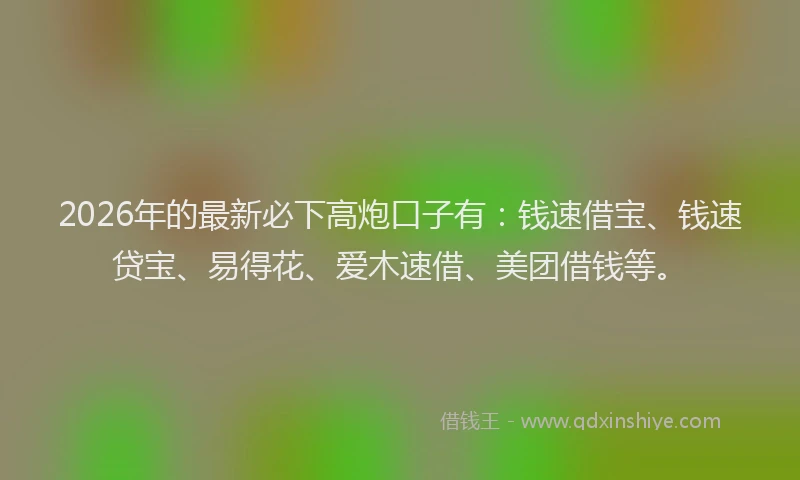 2026年的最新必下高炮口子有：钱速借宝、钱速贷宝、易得花、爱木速借、美团借钱等。