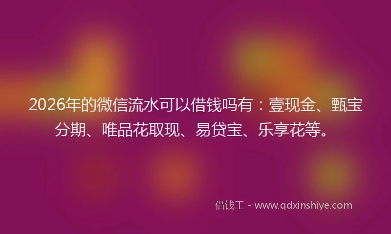 2026年的微信流水可以借钱吗有：壹现金、甄宝分期、唯品花取现、易贷宝、乐享花等。