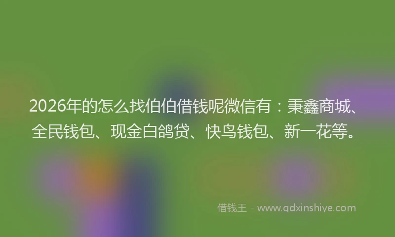 2026年的怎么找伯伯借钱呢微信有：秉鑫商城、全民钱包、现金白鸽贷、快鸟钱包、新一花等。