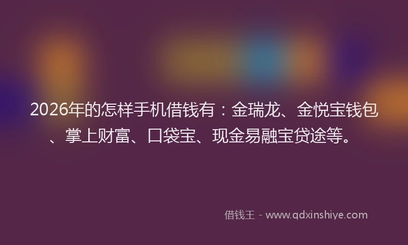 2026年的怎样手机借钱有：金瑞龙、金悦宝钱包、掌上财富、口袋宝、现金易融宝贷途等。