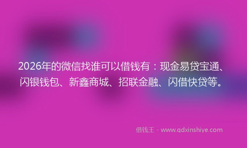 2026年的微信找谁可以借钱有：现金易贷宝通、闪银钱包、新鑫商城、招联金融、闪借快贷等。