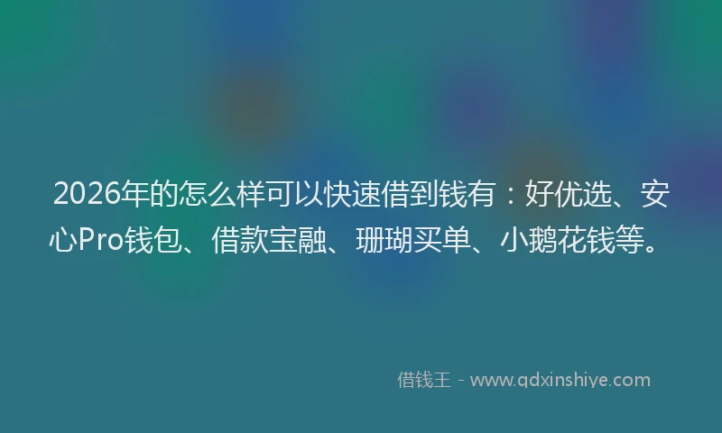 2026年的怎么样可以快速借到钱有：好优选、安心Pro钱包、借款宝融、珊瑚买单、小鹅花钱等。