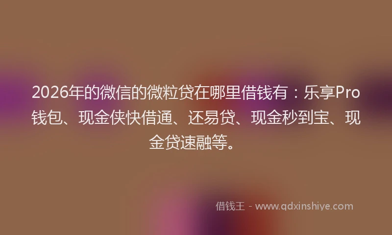2026年的微信的微粒贷在哪里借钱有：乐享Pro钱包、现金侠快借通、还易贷、现金秒到宝、现金贷速融等。