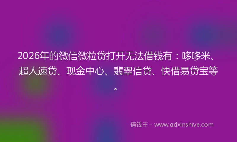 2026年的微信微粒贷打开无法借钱有：哆哆米、超人速贷、现金中心、翡翠信贷、快借易贷宝等。