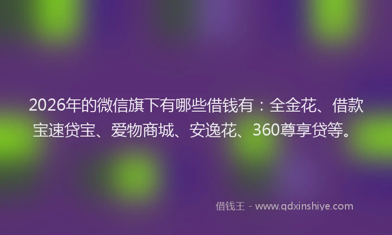 2026年的微信旗下有哪些借钱有：全金花、借款宝速贷宝、爱物商城、安逸花、360尊享贷等。
