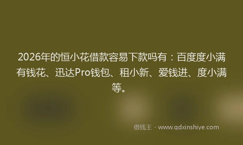 2026年的恒小花借款容易下款吗有：百度度小满有钱花、迅达Pro钱包、租小新、爱钱进、度小满等。