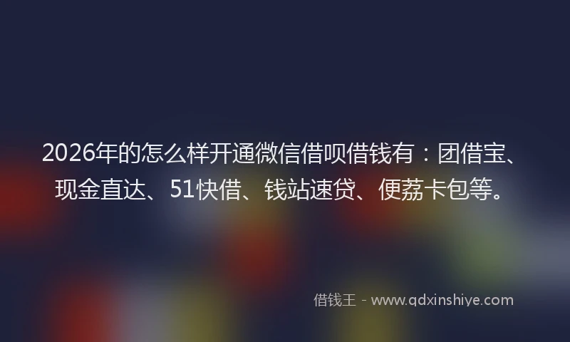 2026年的怎么样开通微信借呗借钱有：团借宝、现金直达、51快借、钱站速贷、便荔卡包等。