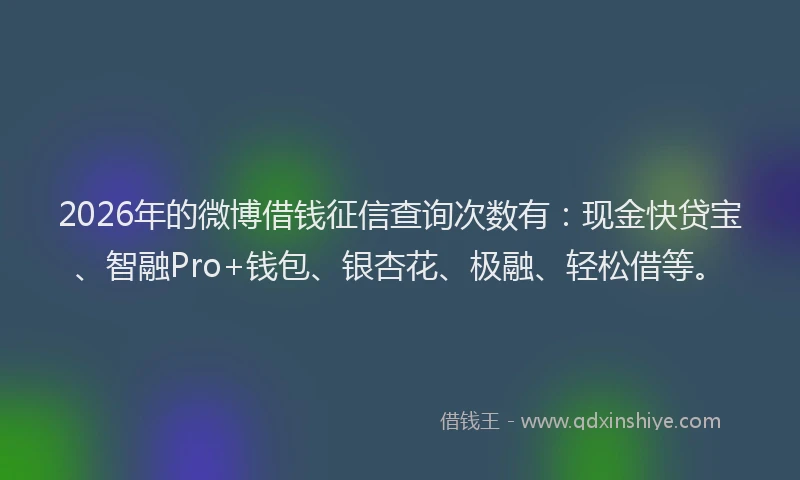 2026年的微博借钱征信查询次数有：现金快贷宝、智融Pro+钱包、银杏花、极融、轻松借等。