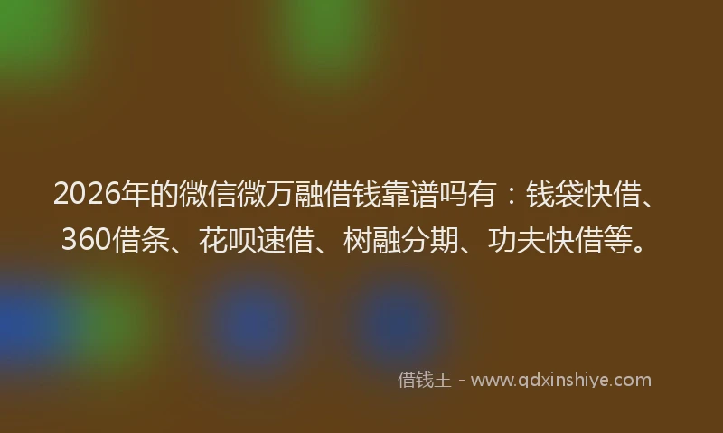 2026年的微信微万融借钱靠谱吗有：钱袋快借、360借条、花呗速借、树融分期、功夫快借等。