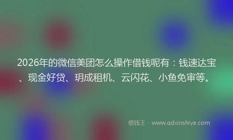 2026年的微信美团怎么操作借钱呢有：钱速达宝、现金好贷、玥成租机、云闪花、小鱼免审等。