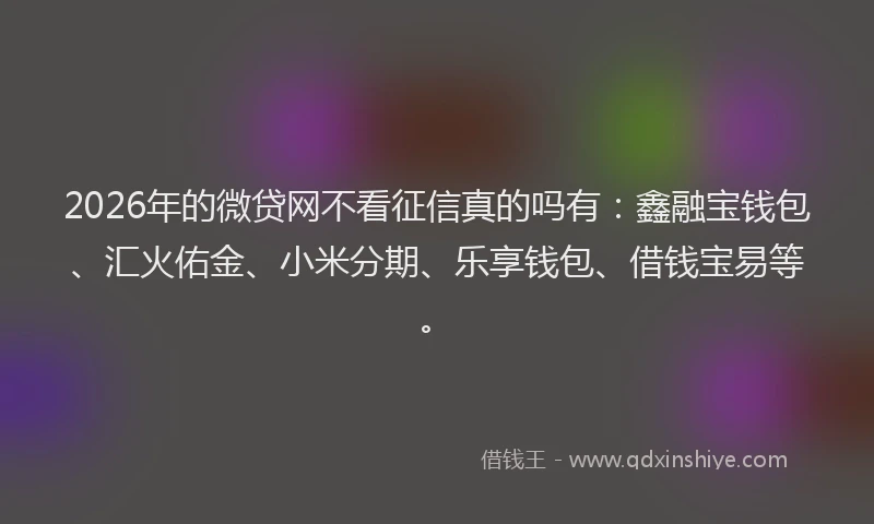 2026年的微贷网不看征信真的吗有：鑫融宝钱包、汇火佑金、小米分期、乐享钱包、借钱宝易等。