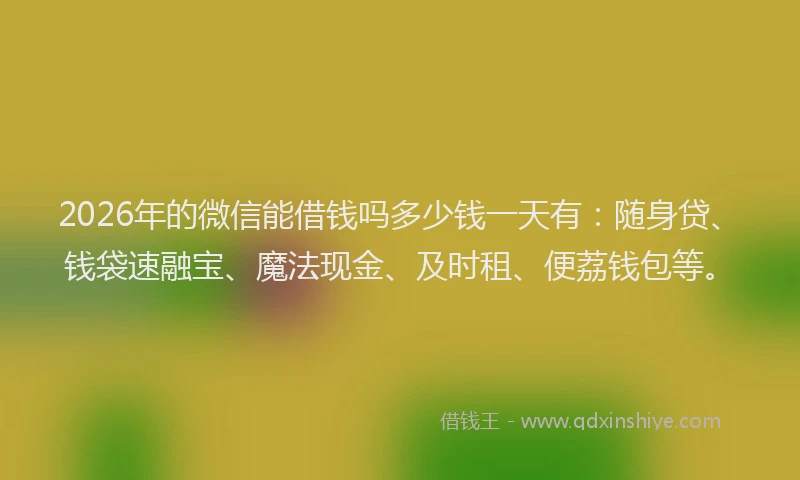 2026年的微信能借钱吗多少钱一天有：随身贷、钱袋速融宝、魔法现金、及时租、便荔钱包等。