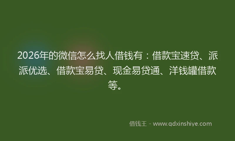 2026年的微信怎么找人借钱有：借款宝速贷、派派优选、借款宝易贷、现金易贷通、洋钱罐借款等。