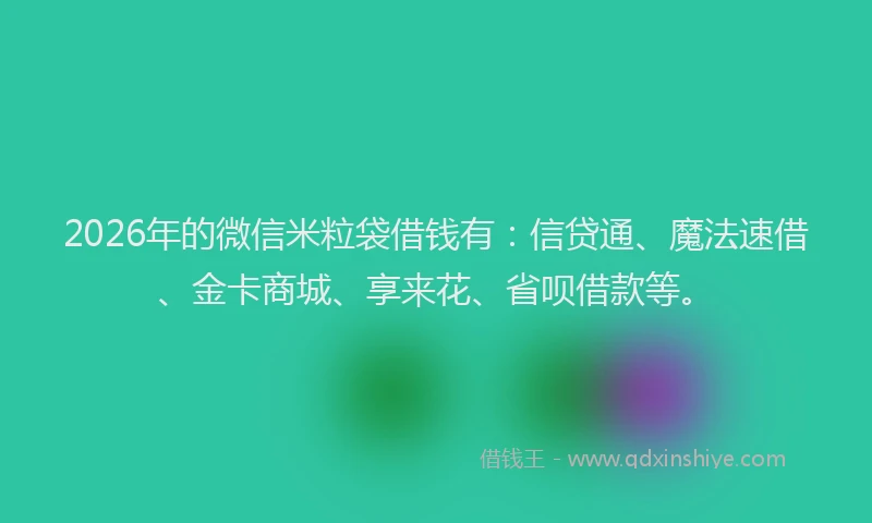 2026年的微信米粒袋借钱有：信贷通、魔法速借、金卡商城、享来花、省呗借款等。
