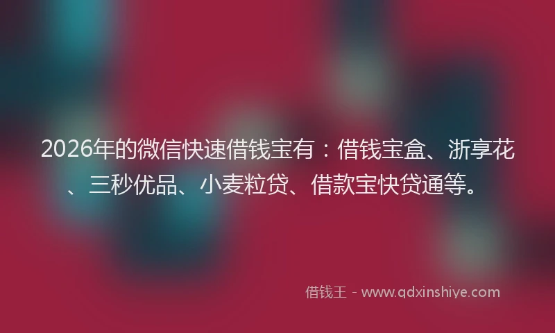 2026年的微信快速借钱宝有：借钱宝盒、浙享花、三秒优品、小麦粒贷、借款宝快贷通等。
