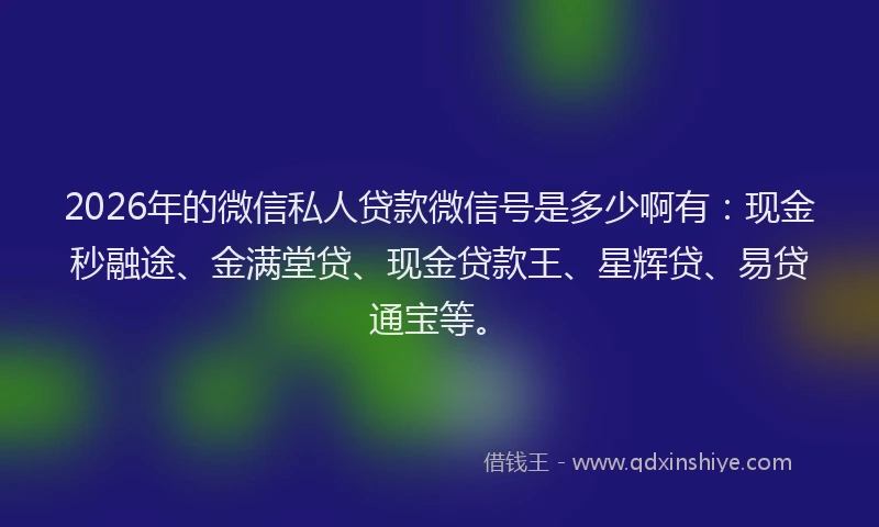 2026年的微信私人贷款微信号是多少啊有：现金秒融途、金满堂贷、现金贷款王、星辉贷、易贷通宝等。
