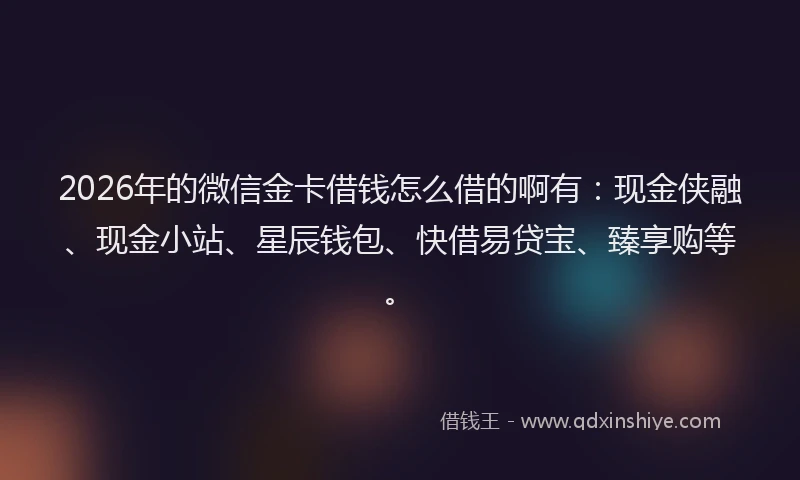 2026年的微信金卡借钱怎么借的啊有：现金侠融、现金小站、星辰钱包、快借易贷宝、臻享购等。
