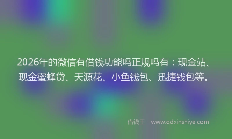 2026年的微信有借钱功能吗正规吗有：现金站、现金蜜蜂贷、天源花、小鱼钱包、迅捷钱包等。