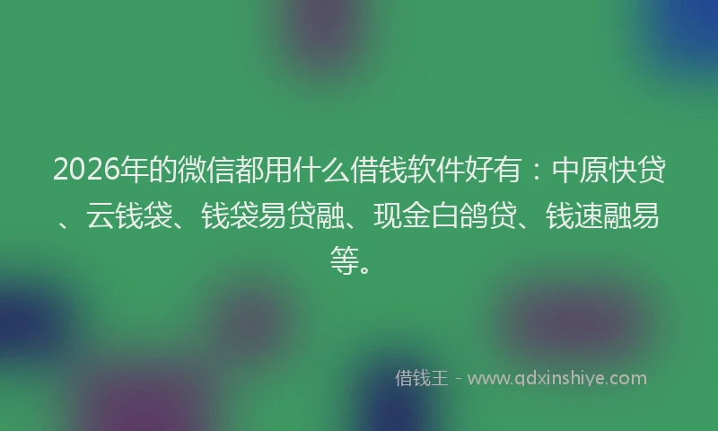 2026年的微信都用什么借钱软件好有：中原快贷、云钱袋、钱袋易贷融、现金白鸽贷、钱速融易等。