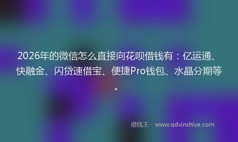 2026年的微信怎么直接向花呗借钱有：亿运通、快融金、闪贷速借宝、便捷Pro钱包、水晶分期等。