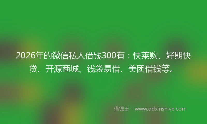 2026年的微信私人借钱300有：快莱购、好期快贷、开源商城、钱袋易借、美团借钱等。