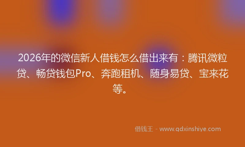 2026年的微信新人借钱怎么借出来有：腾讯微粒贷、畅贷钱包Pro、奔跑租机、随身易贷、宝来花等。