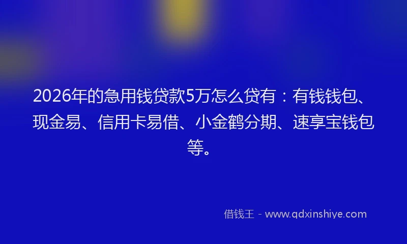 2026年的急用钱贷款5万怎么贷有：有钱钱包、现金易、信用卡易借、小金鹤分期、速享宝钱包等。