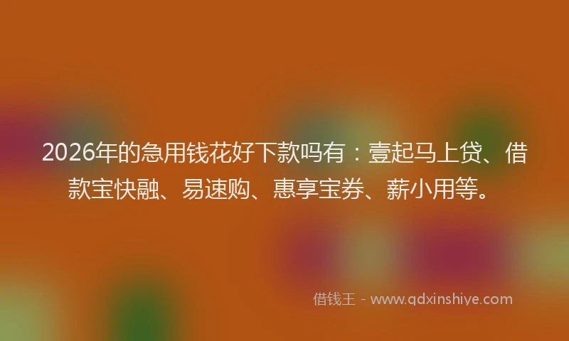 2026年的急用钱花好下款吗有：壹起马上贷、借款宝快融、易速购、惠享宝券、薪小用等。