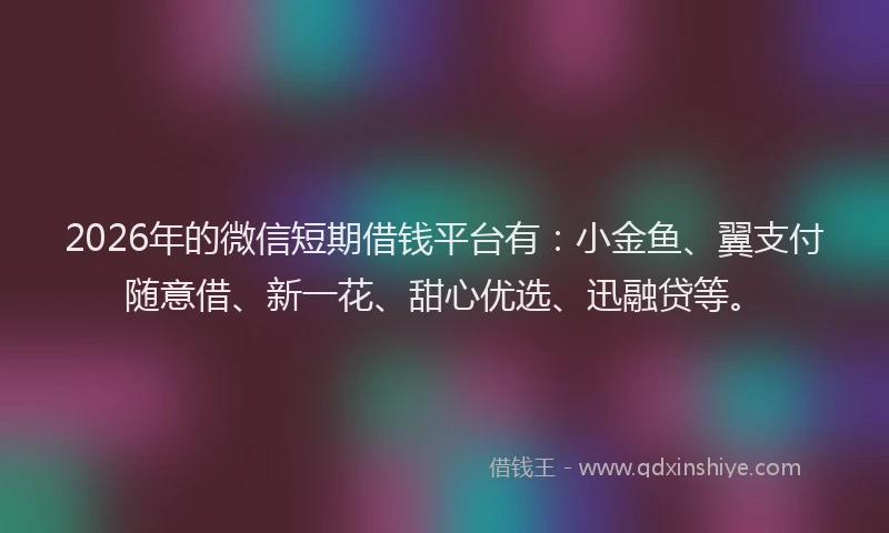 2026年的微信短期借钱平台有：小金鱼、翼支付随意借、新一花、甜心优选、迅融贷等。