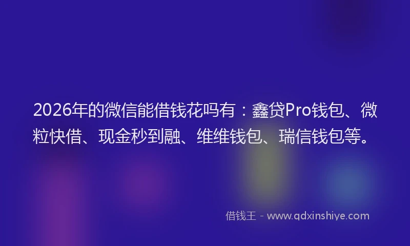 2026年的微信能借钱花吗有：鑫贷Pro钱包、微粒快借、现金秒到融、维维钱包、瑞信钱包等。