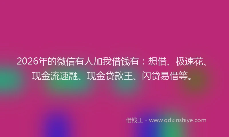 2026年的微信有人加我借钱有：想借、极速花、现金流速融、现金贷款王、闪贷易借等。