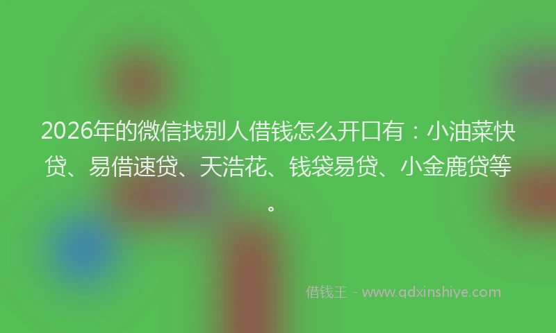 2026年的微信找别人借钱怎么开口有：小油菜快贷、易借速贷、天浩花、钱袋易贷、小金鹿贷等。