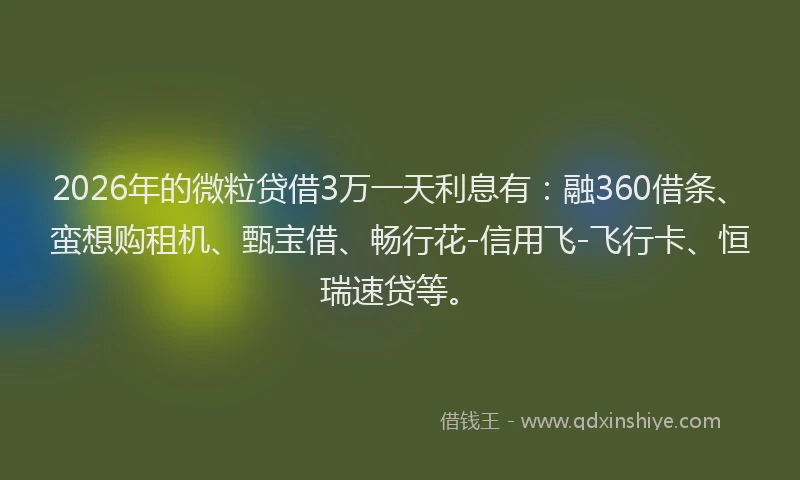 2026年的微粒贷借3万一天利息有：融360借条、蛮想购租机、甄宝借、畅行花-信用飞-飞行卡、恒瑞速贷等。