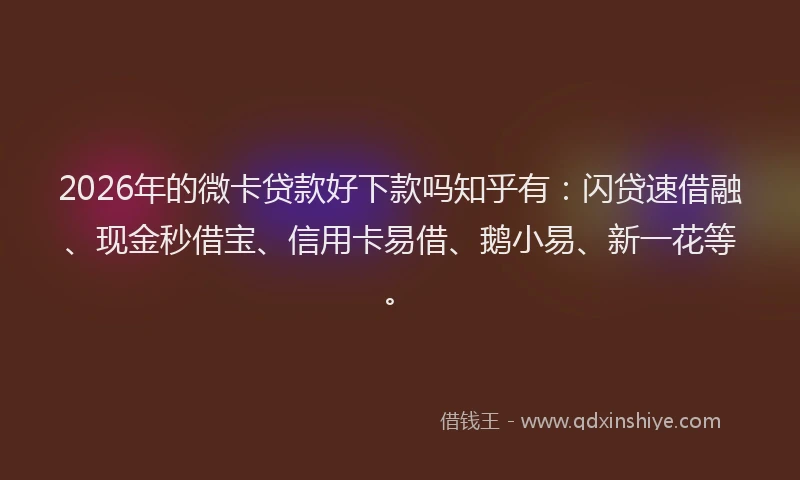 2026年的微卡贷款好下款吗知乎有：闪贷速借融、现金秒借宝、信用卡易借、鹅小易、新一花等。