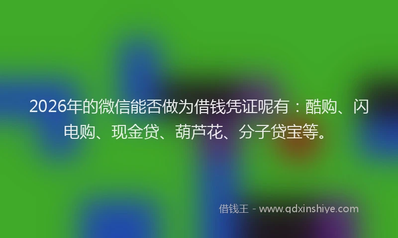 2026年的微信能否做为借钱凭证呢有：酷购、闪电购、现金贷、葫芦花、分子贷宝等。