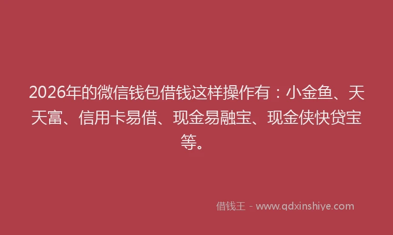 2026年的微信钱包借钱这样操作有：小金鱼、天天富、信用卡易借、现金易融宝、现金侠快贷宝等。