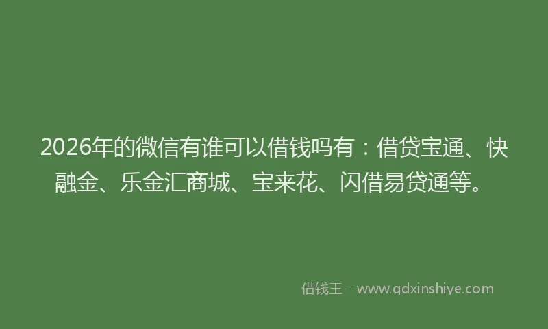 2026年的微信有谁可以借钱吗有：借贷宝通、快融金、乐金汇商城、宝来花、闪借易贷通等。