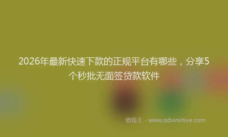 2026年最新快速下款的正规平台有哪些，分享5个秒批无面签贷款软件