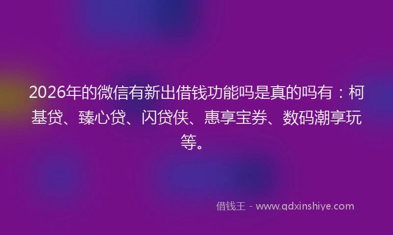 2026年的微信有新出借钱功能吗是真的吗有：柯基贷、臻心贷、闪贷侠、惠享宝券、数码潮享玩等。