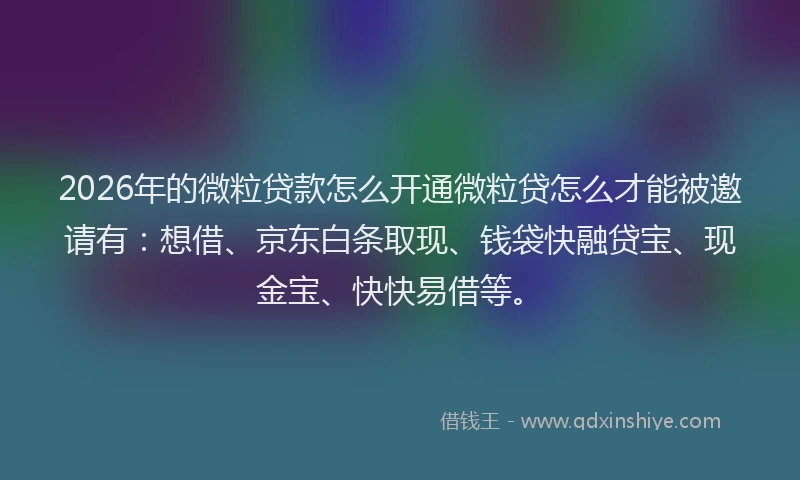 2026年的微粒贷款怎么开通微粒贷怎么才能被邀请有：想借、京东白条取现、钱袋快融贷宝、现金宝、快快易借等。