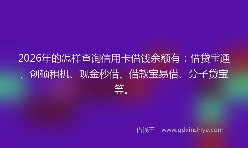 2026年的怎样查询信用卡借钱余额有：借贷宝通、创硕租机、现金秒借、借款宝易借、分子贷宝等。