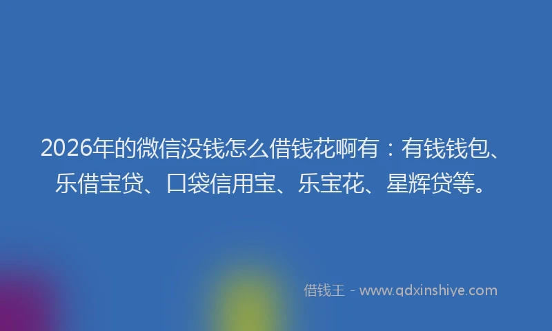 2026年的微信没钱怎么借钱花啊有：有钱钱包、乐借宝贷、口袋信用宝、乐宝花、星辉贷等。