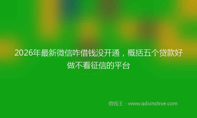 2026年最新微信咋借钱没开通，概括五个贷款好做不看征信的平台