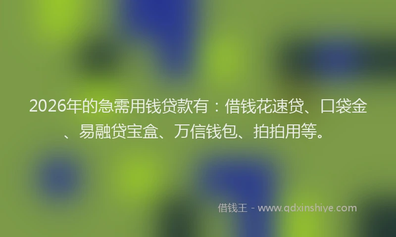 2026年的急需用钱贷款有：借钱花速贷、口袋金、易融贷宝盒、万信钱包、拍拍用等。