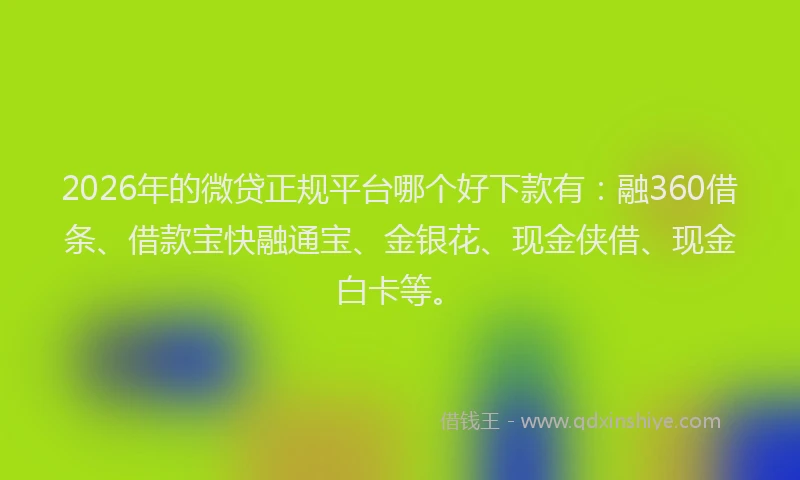 2026年的微贷正规平台哪个好下款有：融360借条、借款宝快融通宝、金银花、现金侠借、现金白卡等。