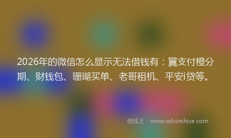 2026年的微信怎么显示无法借钱有：翼支付橙分期、财钱包、珊瑚买单、老哥租机、平安i贷等。