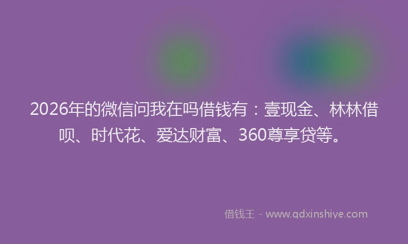 2026年的微信问我在吗借钱有：壹现金、林林借呗、时代花、爱达财富、360尊享贷等。