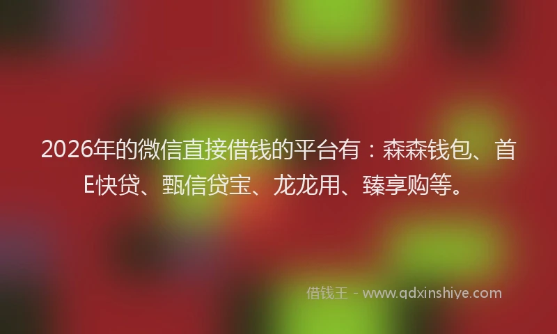 2026年的微信直接借钱的平台有：森森钱包、首E快贷、甄信贷宝、龙龙用、臻享购等。