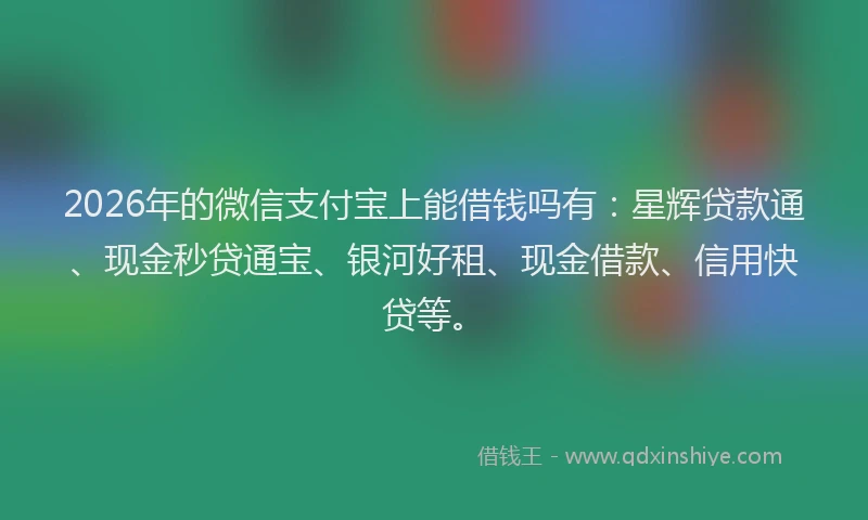 2026年的微信支付宝上能借钱吗有：星辉贷款通、现金秒贷通宝、银河好租、现金借款、信用快贷等。